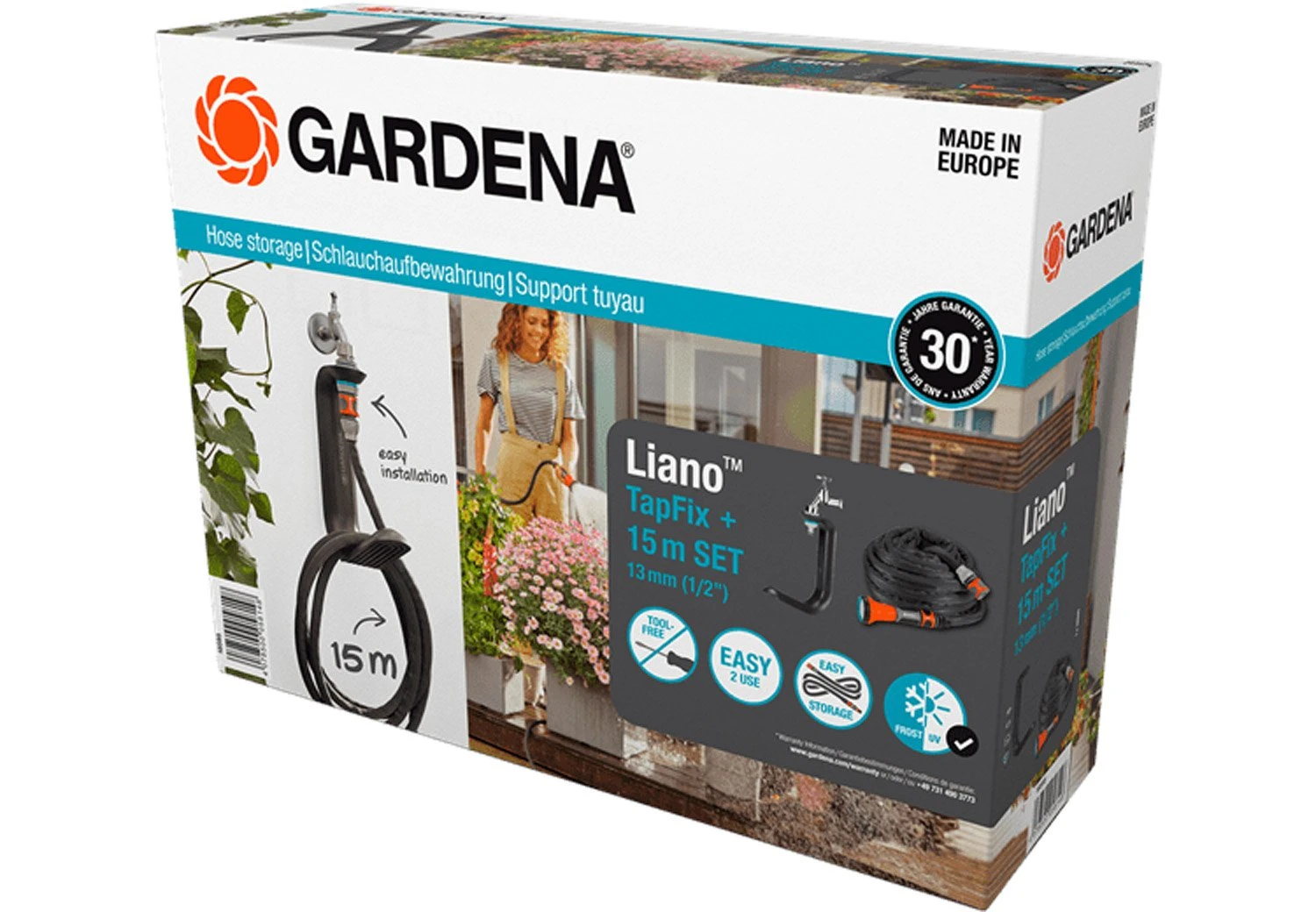 GARDENA Liano™ TapFix Slanghouder + 15 M Liano™ Textielslang 1 GARDENA Liano™ TapFix Slanghouder + 15 M Liano™ Textielslang